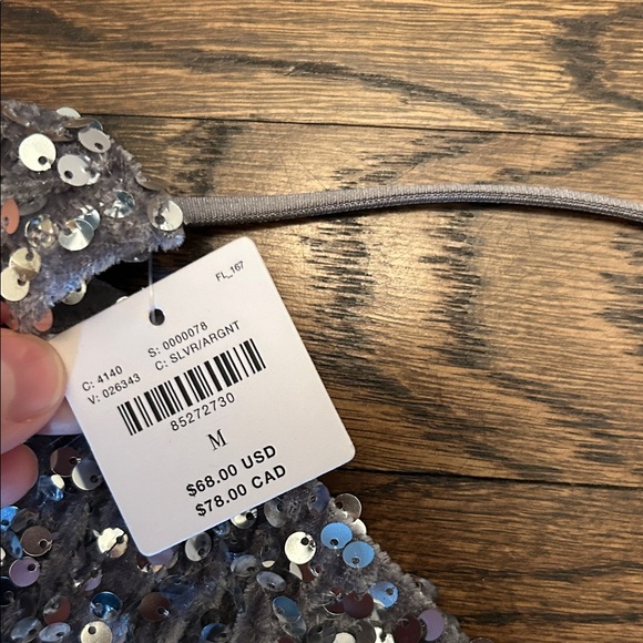 Anthropologie Sparkling Silver Sequin Crop Top - Picture 5 of 5